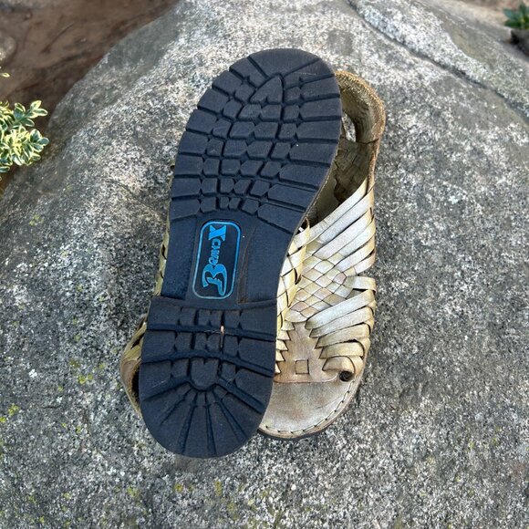 Brand X Mexican Huaraches Gold Green Woven Leather Size 6.5 - Picture 4 of 9